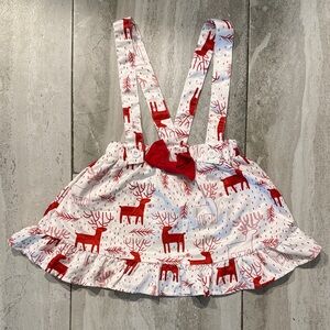 Red Reindeer Skirt with Suspender Straps